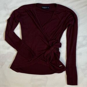 VTG RARE Abercrombie & Fitch Deep Burgundy Wrap Blouse Maroon Red